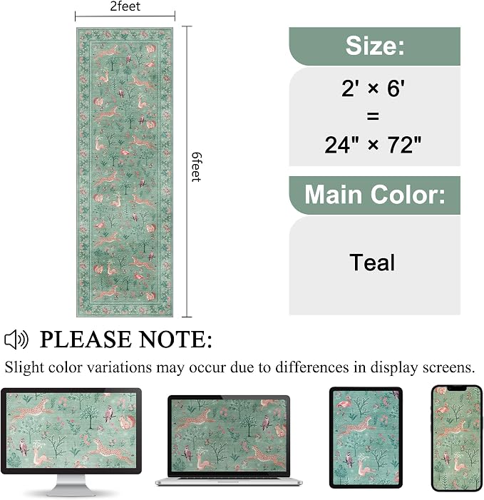 DUKINO 2x6 Rug for Hallway, Washable Kitchen Runner Rug - Image 2