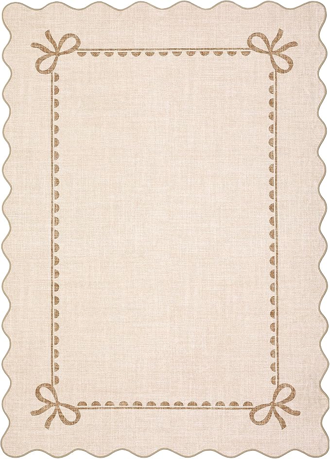 GarveeHome Scalloped Bow Rug for Living Room, Solid Beige Rug for Dorm - Image 4