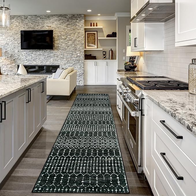 Lahome Moroccan Black Rug 2x8 Washable Non-Skid Kitchen Floor Runner, by Lahome