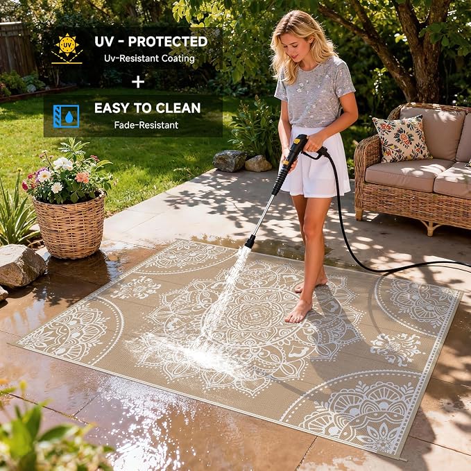 Pauwer Waterproof Outdoor Rug 5x8, Reversible Plastic Straw Patio Camping Rug - Image 4