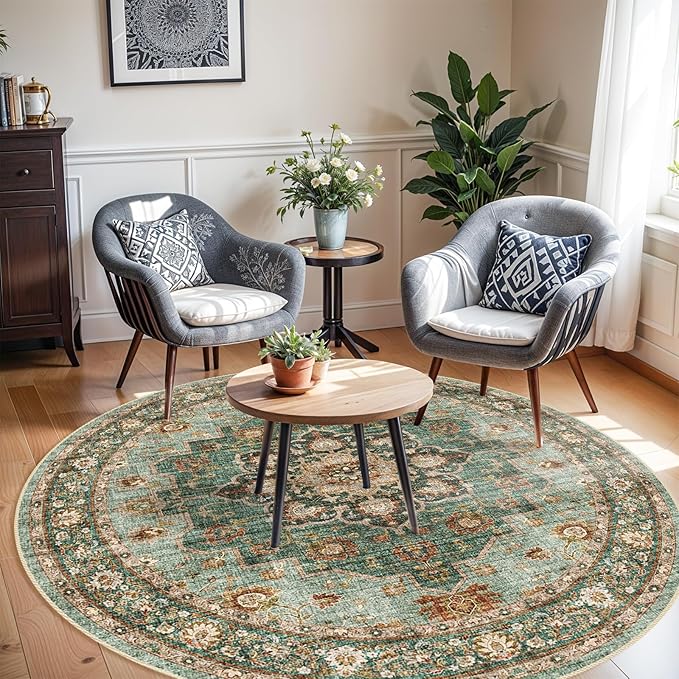 Washable Oriental Area Rug - 9ft Round Rugs - Image 2