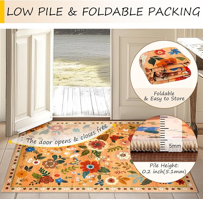RELEANY Floral 2x8 Area Rugs Washable Print Boho Cute Carpet Non Slip Flower - Image 5