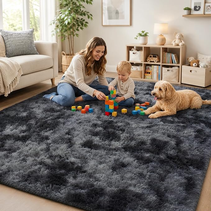 Area Rug for Living Room Bedroom: 9x12 Black Grey Soft Fluffy Shag Upgrade - Image 8