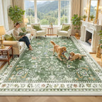 Yamaziot Washable Area Rug 8x10 – Large Non-Slip Boho Floral Living Room Rug by Yamaziot