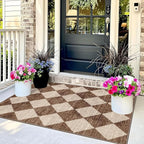 Brown Beige Checkered Entry Rug - Image 4