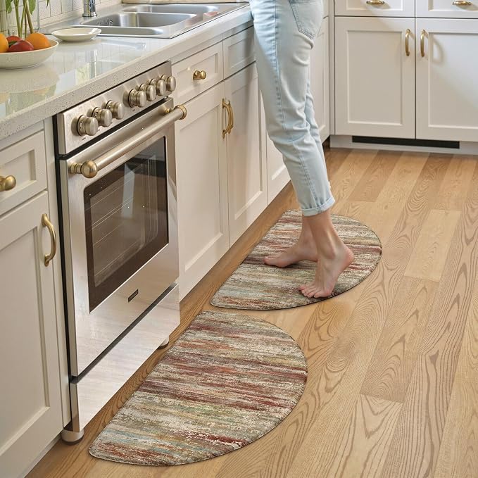 KIMODE Kitchen Mats Cushioned Anti Fatigue, Half Moon Abstract Kitchen Rugs by StayinComfortCookwithJoy