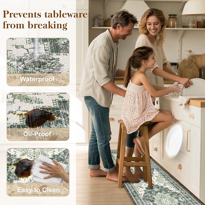 Boho Kitchen Mats for Floor 2 Piece Set Anti Fatigue Cushioned PVC Kitchen Rugs - Image 5