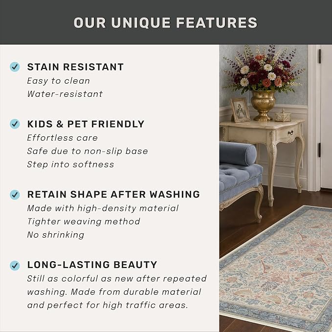 Hazo Haus Soft Red Blue Floral Area Rug 5x7 - Image 6