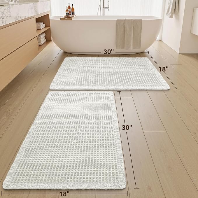 Upgraded Waffle Bath Mats Set of 2, Super Absorbent Non Slip Bath Mats - Image 2