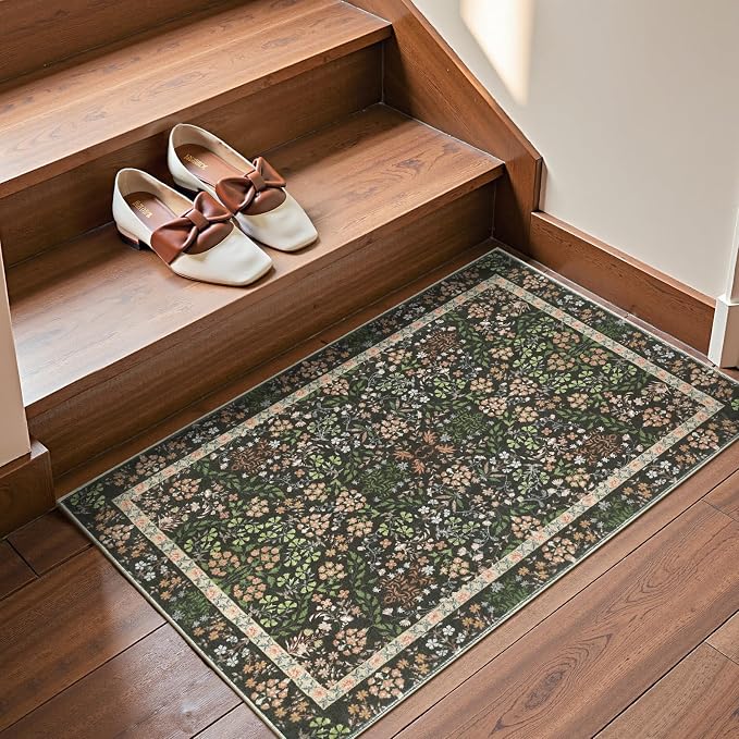 jinchan Zenith Floral 2x3 Rug for Entryway Kitchen Rug Washable Non-Slip - Image 3