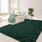 FlyDOIT Large Area Rugs for Living Room, 5x8 Feet Deep-Green Shaggy Rug Fluffy - Image 3