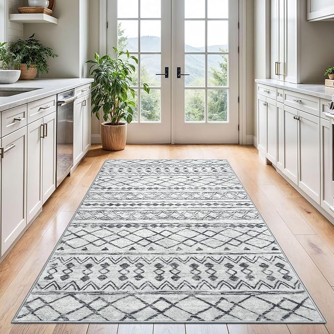KUTA Bedroom Boho Rug 4x6 Grey, Moroccan Washable Area Rugs Non Slip, Ultra - Image 3