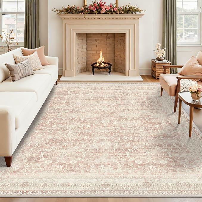 Latte&Fog Washable 6x9 Pink Rugs by LatteFog