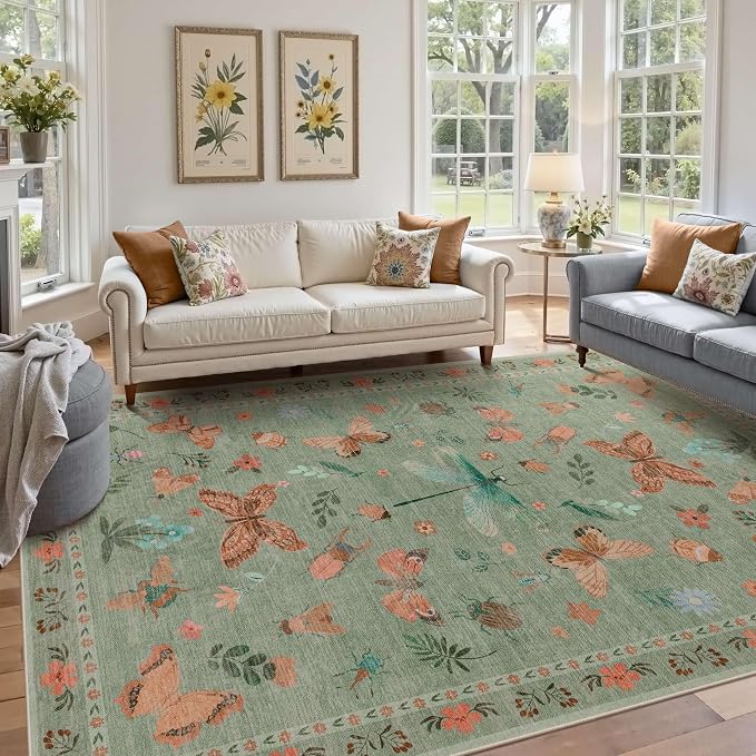 Rugxara Floral Rug for Living Room Bedroom, 8x10 Area Rugs, Large Non Slip Low - Image 3