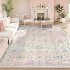 Lahome Pink Boho Area Rug, 8x10 Washable Rugs by Lahome
