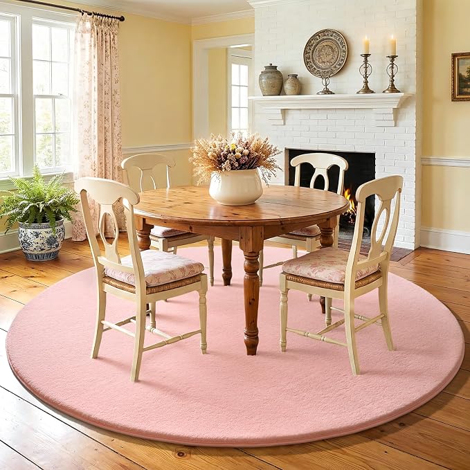 Amearea Pink Round Area Rugs 5ft Washable Circle Rugs - Image 8