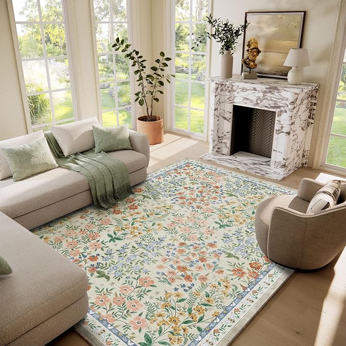 Machine Washable Rugs for Living Room: 6x9 Area Rugs for Bedroom Vintage Stain by palohom