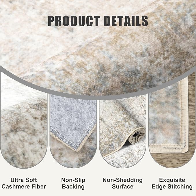 5x5 Area Rug Living Room Rug: Washable Modern Abstract Soft Thin Rug Indoor - Image 6