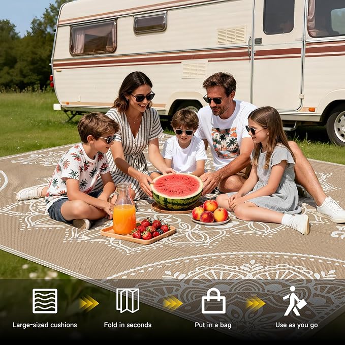 Pauwer Waterproof Outdoor Rug 9x12, Reversible Plastic Straw Patio Camping Rug - Image 5