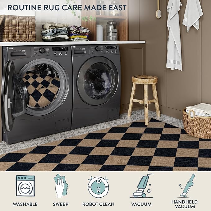 Lahome Colette Checkered Easy Jute Patio Rug, 6x9 Washable Indoor Outdoor Rug - Image 6