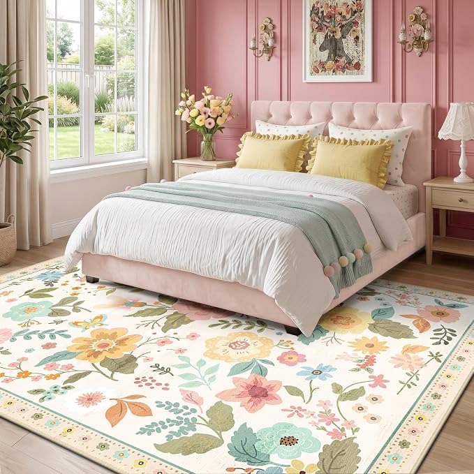 RELEANY Floral 6x9 Area Rugs Washable Print Boho Cute Carpet Non Slip Flower - Image 6