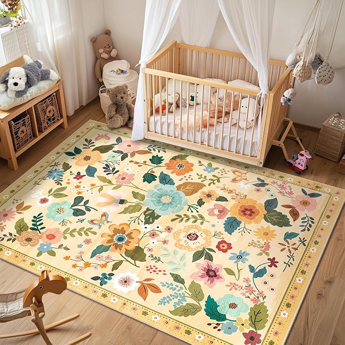 RELEANY Floral 8x10 Area Rugs Washable Print Boho Cute Carpet Non Slip Flower - Image 9