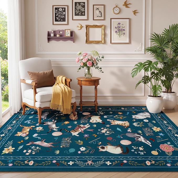 Unirea 3x5 Dark Blue Cat Area Rug - Image 7