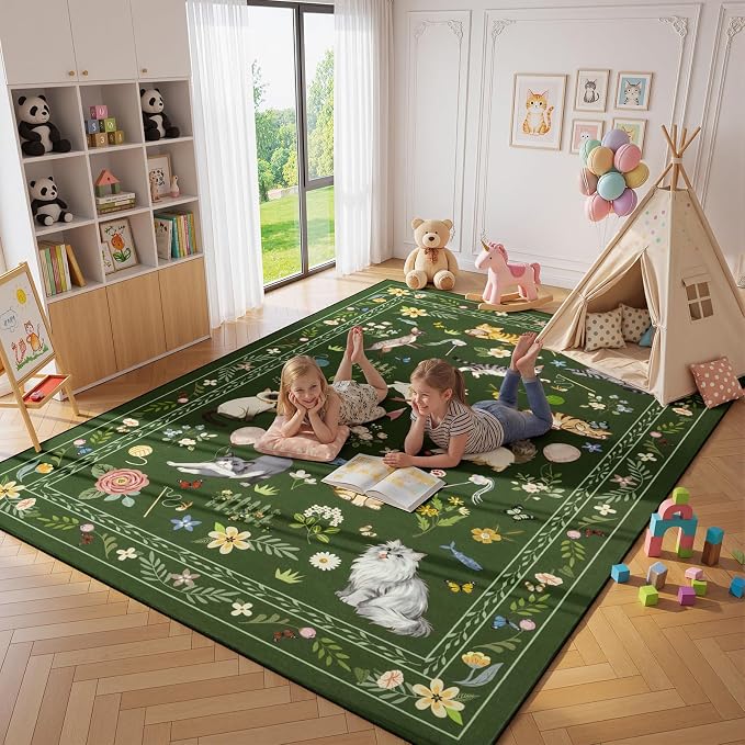 Unirea 9x12 Dark Green Cat Area Rug - Image 6