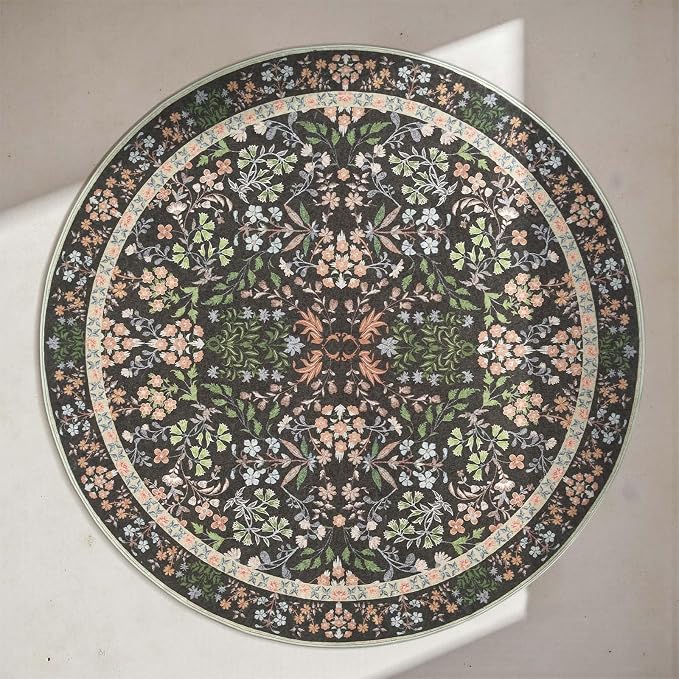 jinchan Zenith Round Rug 5ft Area Rug Soft 5'Round Floral Aesthetic Rug - Image 9