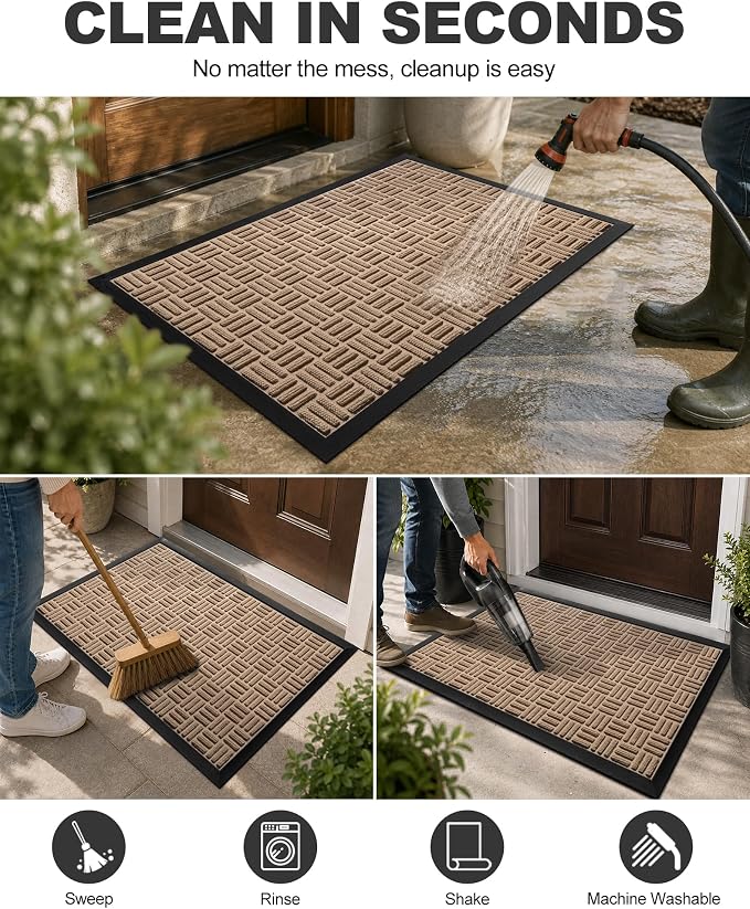 Mibao Front Door Mat Outdoor Entrance, Waterproof Dirt Trapper Doormat - Image 2