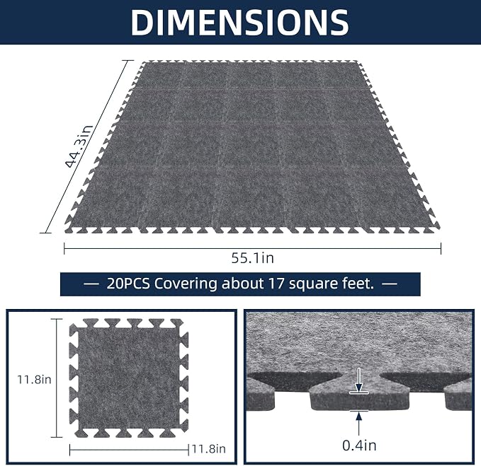 20 Pieces Sound Absorbing Interlocking Floor Mats, 11.8 x 11.8 x 0.4 inches - Image 3