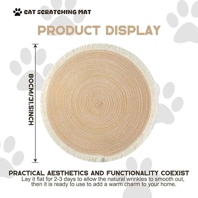 Cotton Rope Area Rug for Cats, Cat Scratch Rug, Washable Boho Braided Circle Rug - Image 2