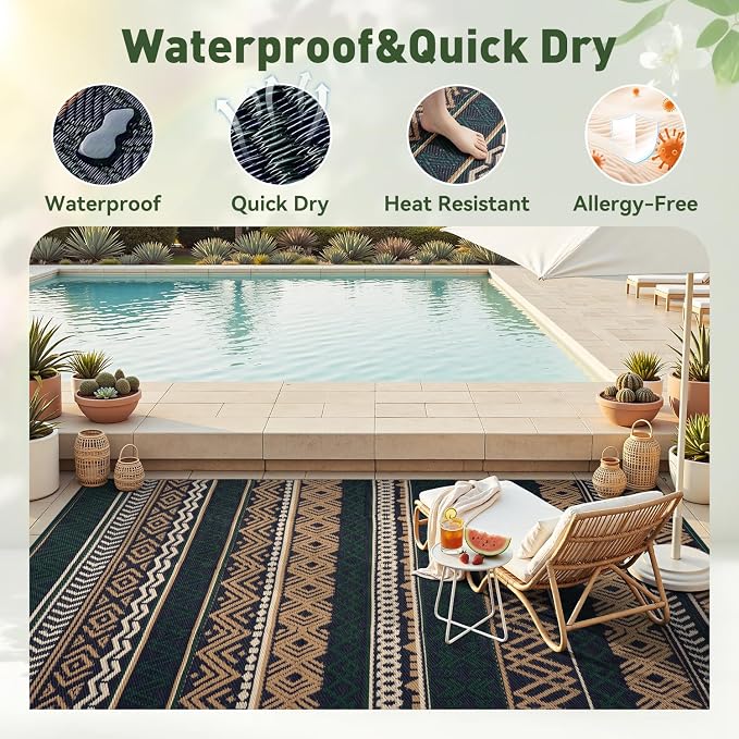 MontVoo Outdoor Rug Carpet Waterproof-Patio Rug Mat 6x9 Reversible RV Outdoor - Image 2