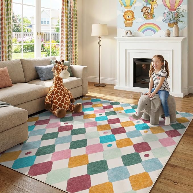 jinchan Macy Kids Area Rug for Classroom 8'x8' Square Rug Modern Colorful - Image 7