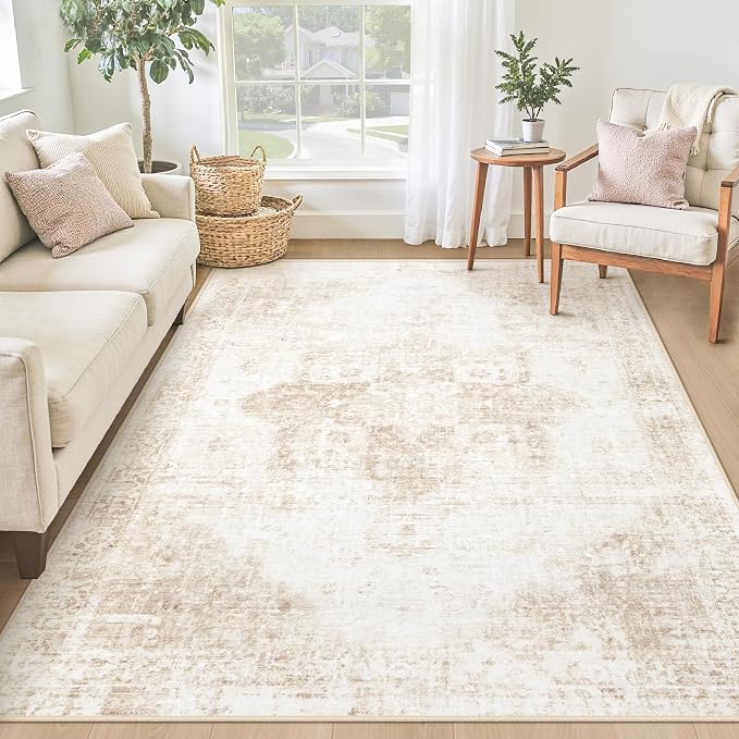 Area Rug 4x6 Washable Rug, Vintage Boho Medallion Rugs Non-Slip Soft Low Pile by VECARF