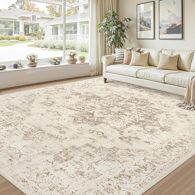 10x12 Area Rug for Living Room: Vintage Boho Neutral Washable Rug Indoor Soft - Image 9