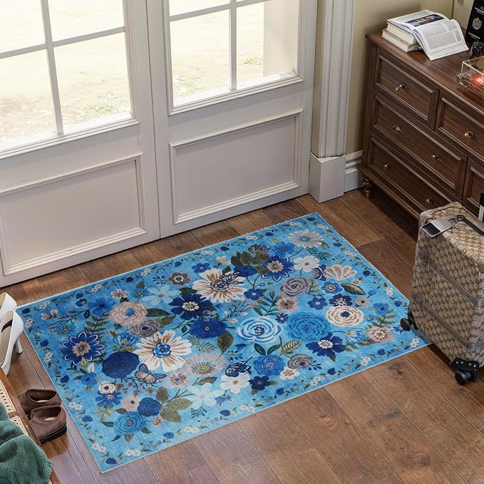 Floral Washable Rug for Entryway, 2x3 Kitchen Mat Ultra-Thin Soft, Non-Slip - Image 4