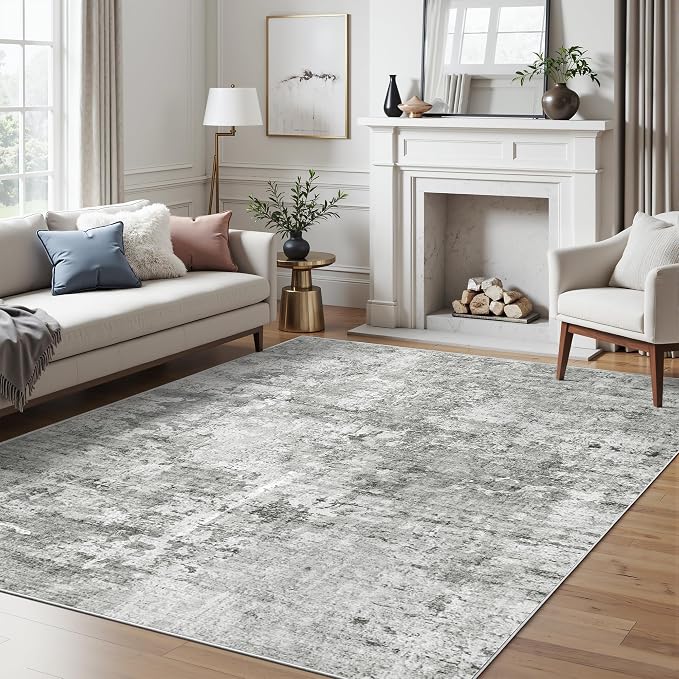 Soalmost Abstract Rug 5x7 Machine Washable Area Indoor Grey White Low Pile - Image 8