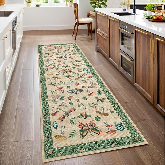 Mushroom Insect 2x6 Runner Rug for Hallway Washable Kitchen Rugs Non Slip by ROYHOME
