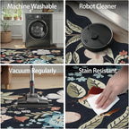 DCX Black Floral Rug 3x5, Washable Black Rug - Image 5