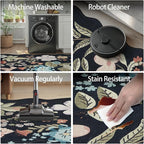 DCX Black Floral Rug 9x12, Washable Black Rug - Image 8