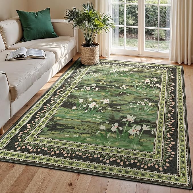 Lessymo Dark Green 5x7 Floral Rugs by Lessymo