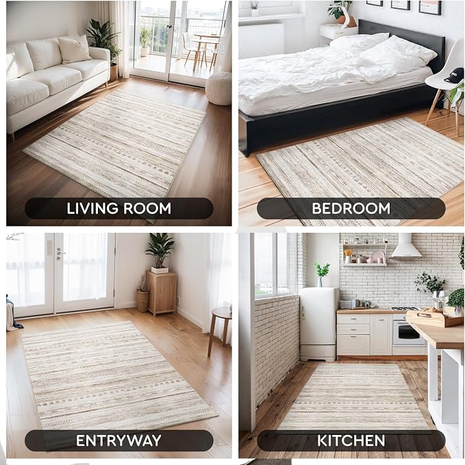 3x5 Area Rug Machine Washable Non Slip Rug Distressed Neutral Moroccan Boho Rug - Image 7