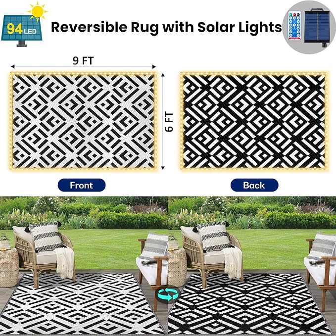 Outdoor Rug 6x9Ft, Solar Powered Outdoor Camping Rug - Image 7