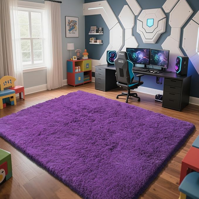 Purple Fluffy Rug Shag Area Rug, 8x10 Area Rugs - Image 2