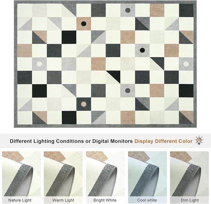 Terrug Grey and Beige Geometric Checkered Rug - Image 4