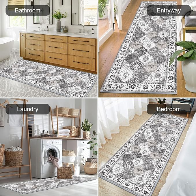 HEBE Hallway Runner Rug 2'x6' Washable Vintage Distressed Area Rugs Non Slip - Image 4