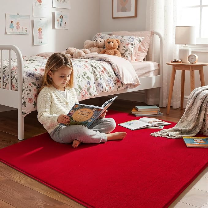 Amearea 5x5 Square Area Rugs for Bedroom Living Room, Modern Red Thickened - Image 6
