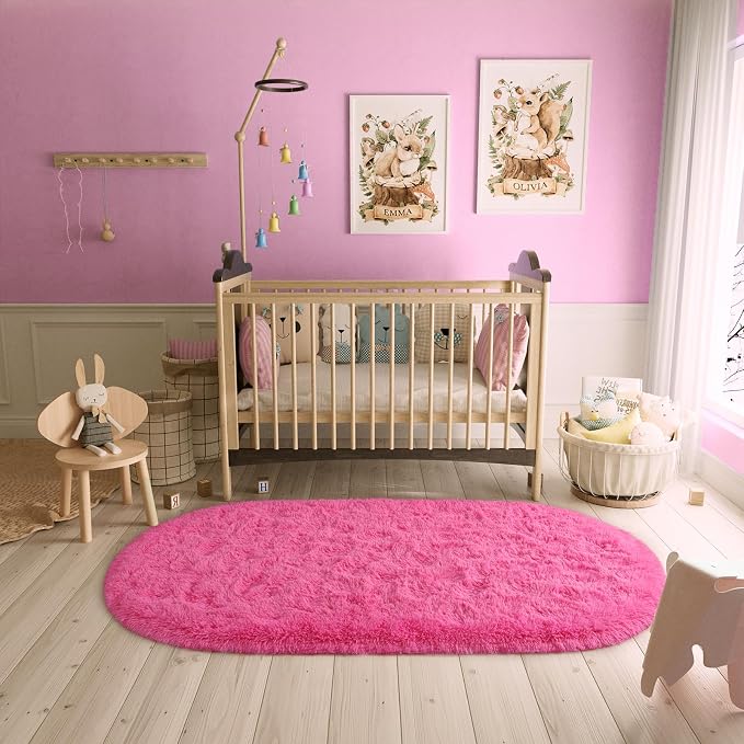 LOCHAS Bedroom Rug 2.6' x 5.3', Hot Pink Fluffy Shaggy Area Rug - Image 3