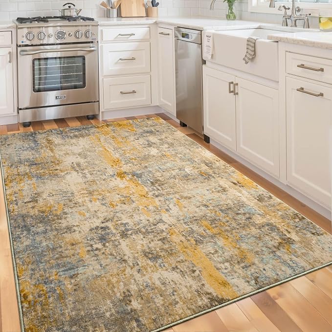 Entryway Rug 3x5 Beige Bedroom Area Rug Washable Non Slip Abstract Boho Rugs - Image 5